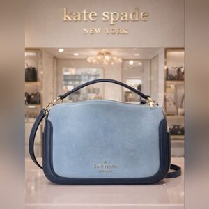 Kate Spade Light Blue Suede and Navy Crossbody Bag